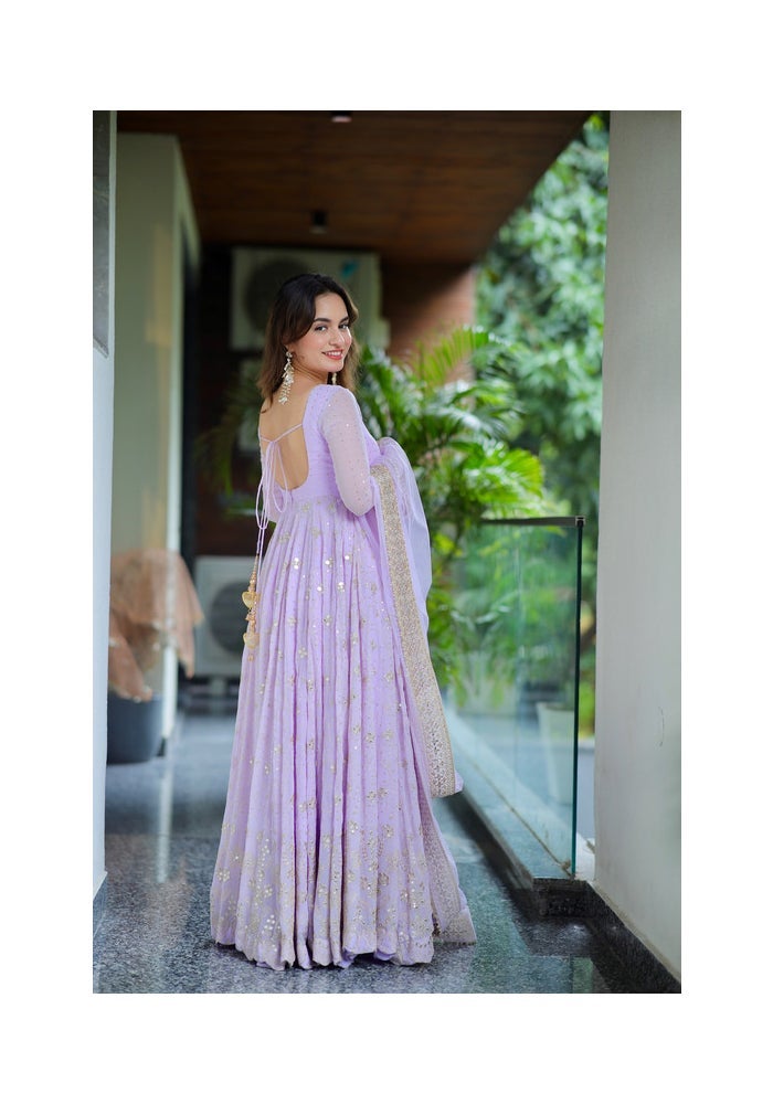 Malishka Export Lavender Anarkali Kurta Pant With Dupatta for Women - Image 2